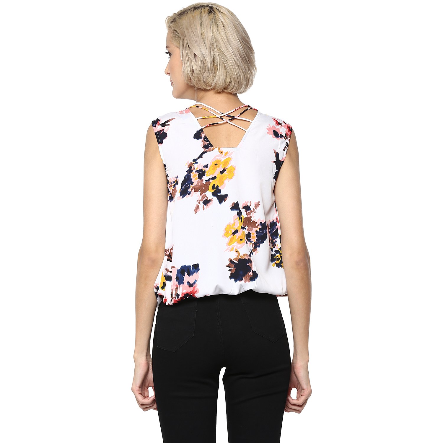 rare women off-white & peach-coloured printed blouson top (ep1310b)