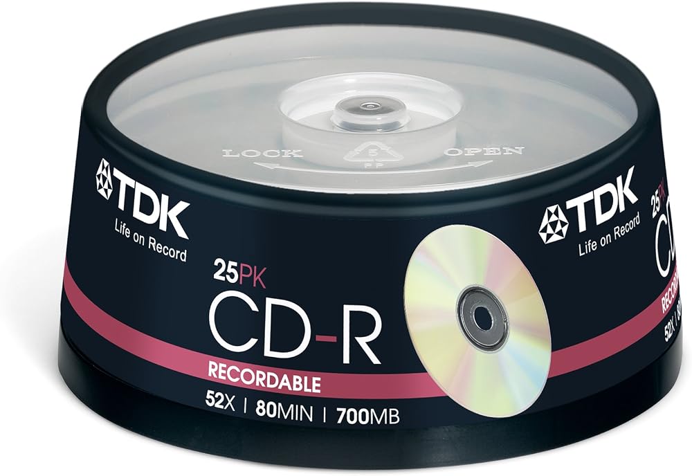 TDK CDR-80 52x 25pc Cakebox CD-R Recordable Discs Silver 700MB