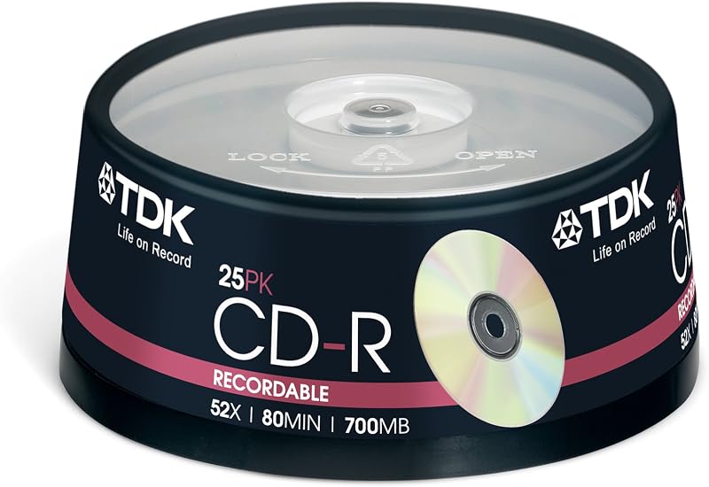 TDK CDR-80 52x 25pc Cakebox CD-R Recordable Discs Silver 700MB