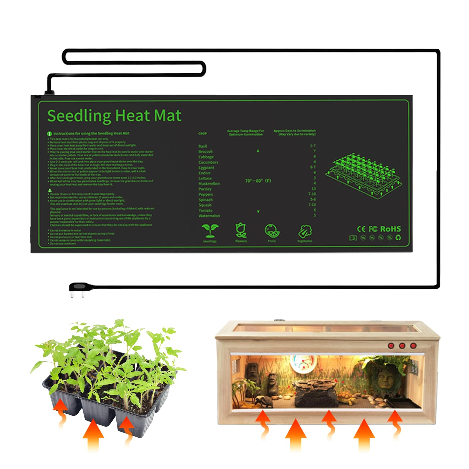 AMFUN Seedling Heat Mat,Waterproof Hydroponic Heating Pad, IP67 Durable Waterproof Seedling Heating Pad for Indoor Gardening Greenhouse and Winter Hydroponic Indoor Seedling Germination