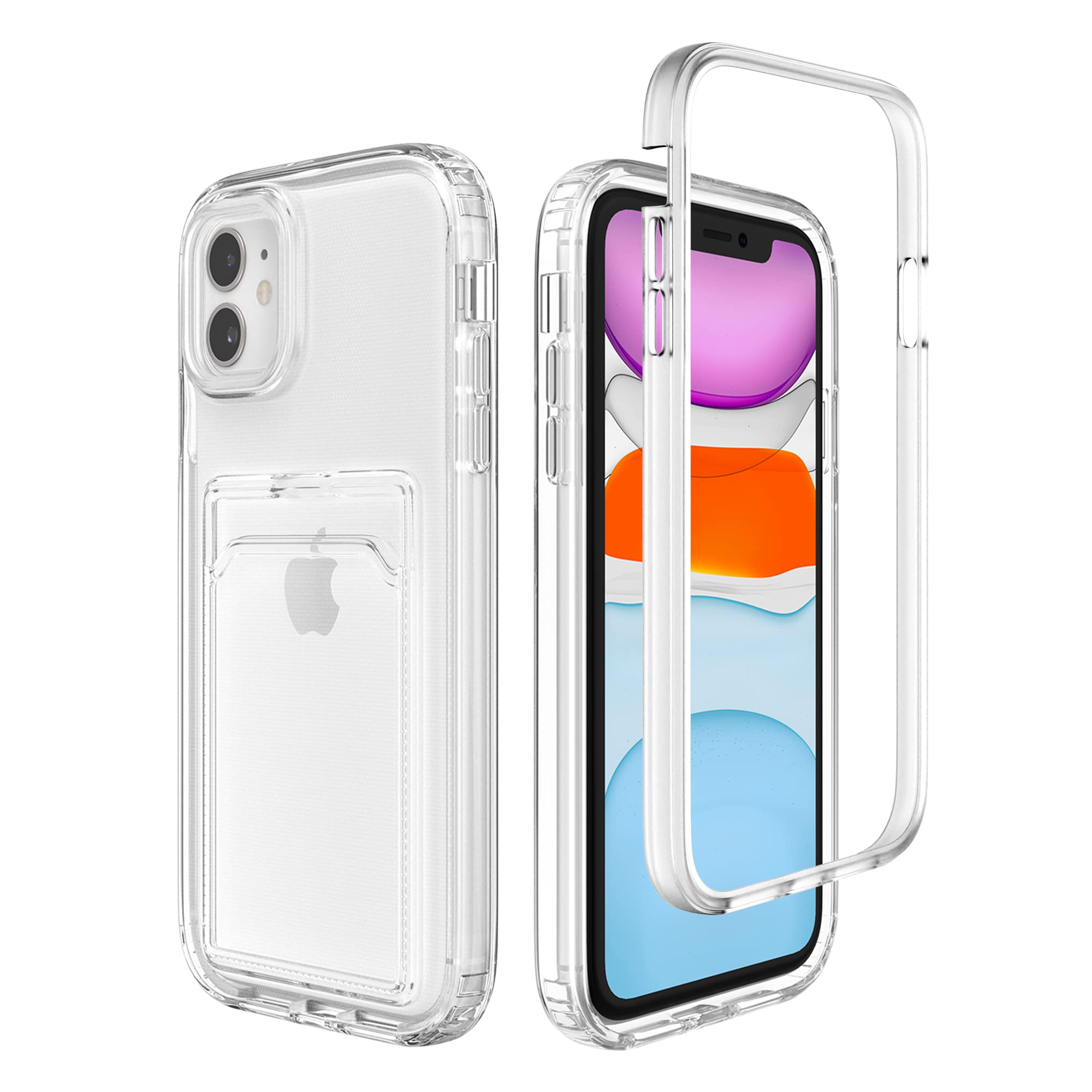 ZCDAYE Case for iPhone 11 with Card Holder, Clear Phone Case with Card Slot Protective Frame, TPU Slim Phone Cover Shockproof Man Women Cases for iPhone 11 (6.1 inches), Transparent