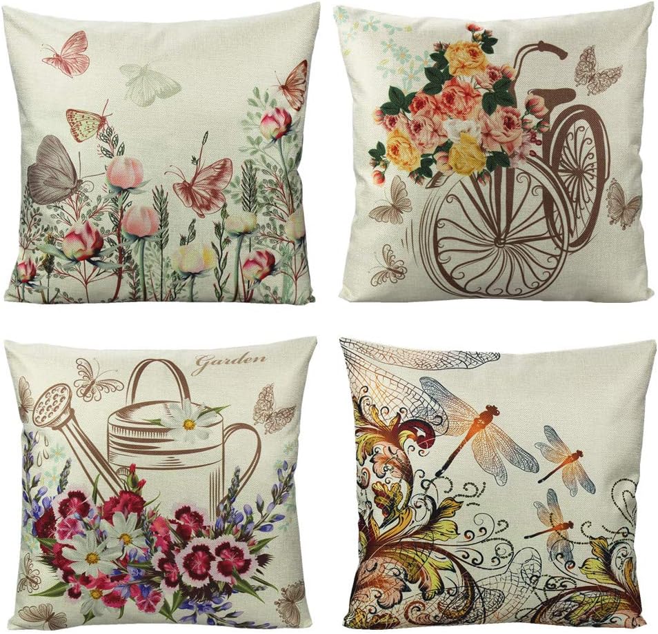 Outdoor Butterfly Flowers Throw Pillow Covers Garden Spring Floral