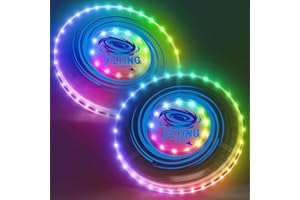 HYES 2 Pack Light up Flying Discs for Kids, 45 LEDs, 14 Lighting Modes, Rechargeable Glow in The Dark Flying Ring for Beach, Camping, Outdoor Game, Sport Toys for Teens Boys Adult