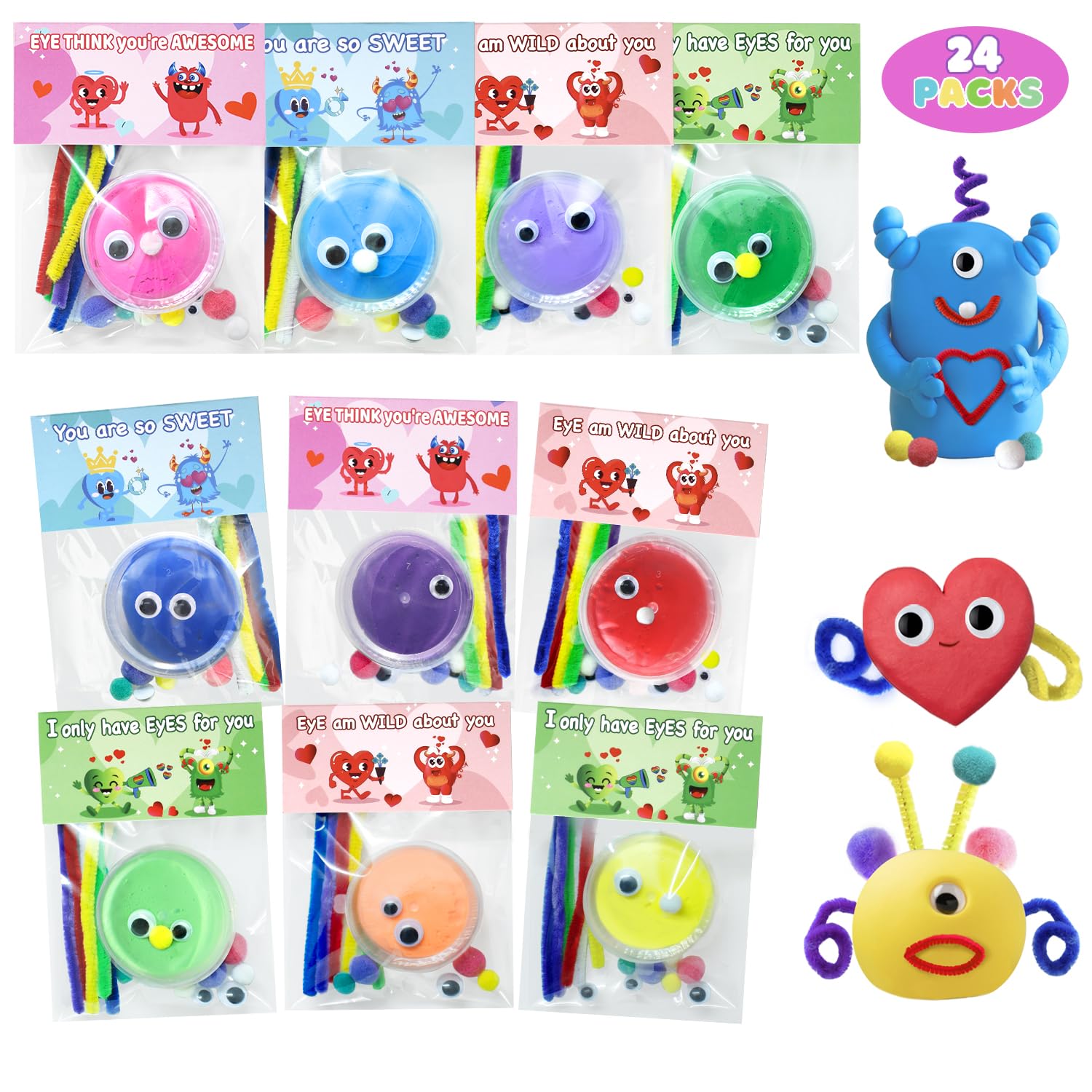 Photo 1 of DEKWELL 24 Packs Valentines Day Cards for Kids Classroom with DIY Air Dry Clay Kit,Valentines Day Gifts for Kids School Valentine Class Exchange Presents Party Favors