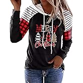 Merry Christmas Buffalo Plaid Leopard Tree Hoodie Shirt Women Christmas Color Block Plaid Long Sleeve T-Shirt Tops