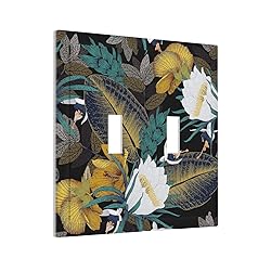 Vintage Floral Black Yellow Leaf White Flower