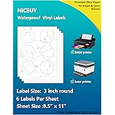 3 Inch Round Printable Glossy White Waterproof Vinyl Sticker Labels for Inkjet & Laser Printers – 120 Labels for Jars, Bottles & Packaging