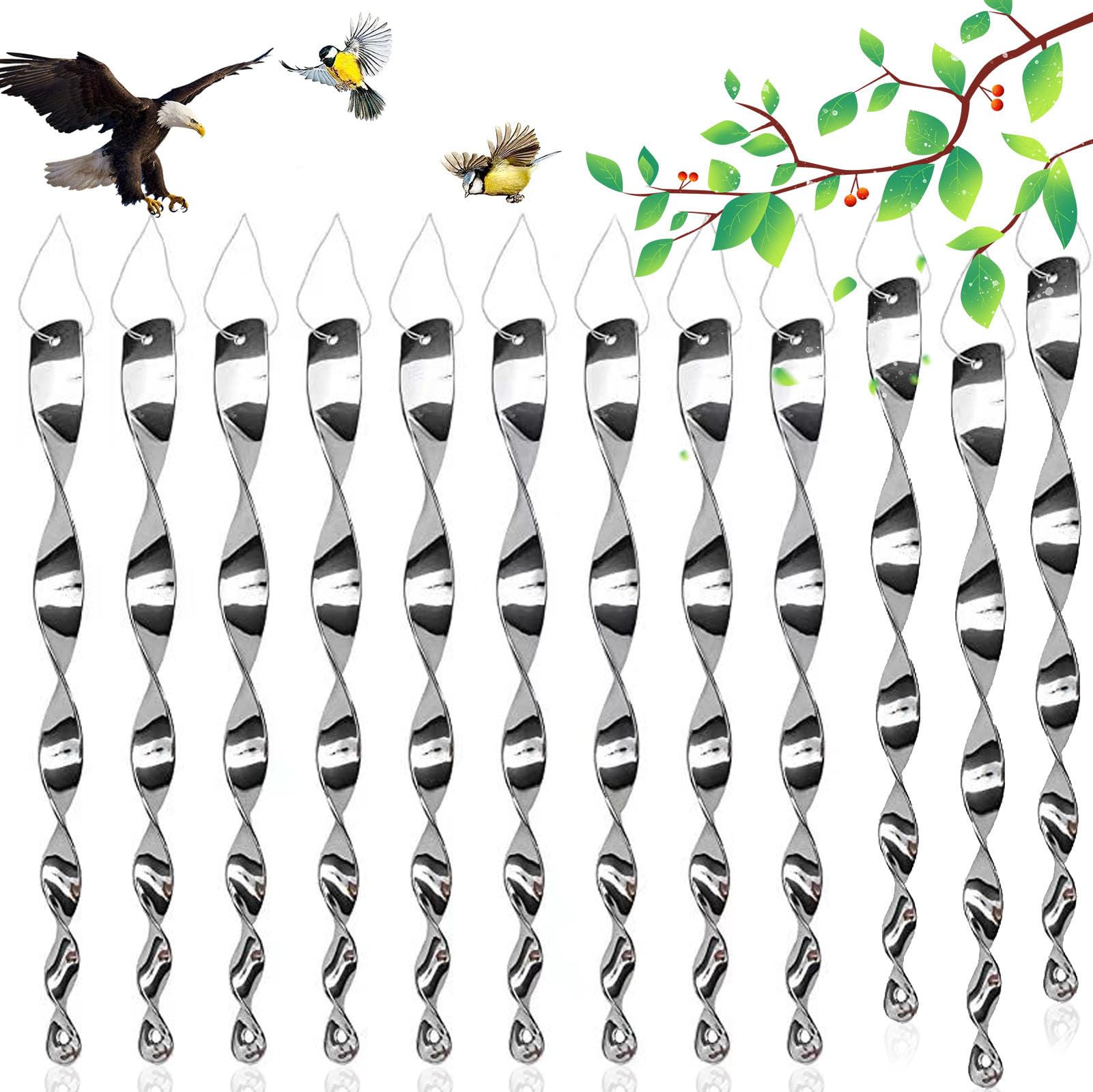 Pack of 12 reflective bird deterrents, silver reflective bird deterrent, bird repellent, wind spiral bird repellent, bird repellent, garden decoration, to keep birds away from your home.