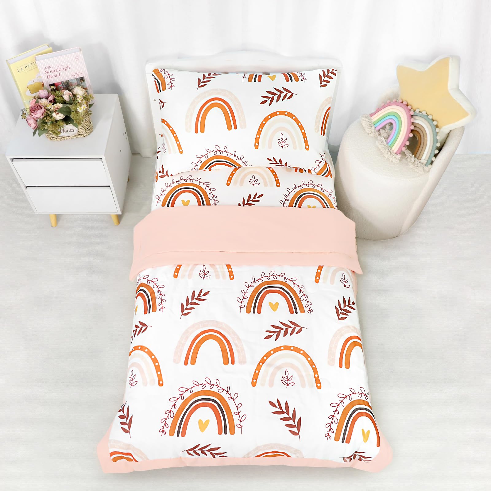 Photo 1 of Pea Pod Muslin Toddler Bedding Set Rainbow 3-Piece - Soft Breathable Crib Bedding with Fitted Sheet, Quilt & Pillowcase for Infant & Kids Bed | Machine Washable Nursery Bed Set
