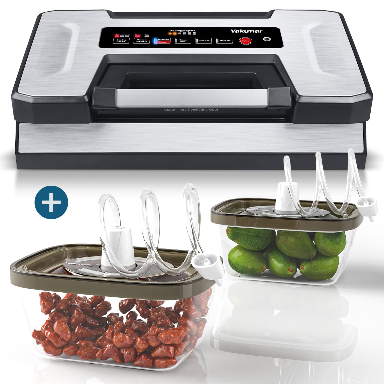 Vakumar Vacuum Sealer Machine 5186 90Kpa Food Vacuum Sealer Machine Preservation Dry/Moist/Liquid Modes & 2PCS Vacuum Seal Food Storage Containers