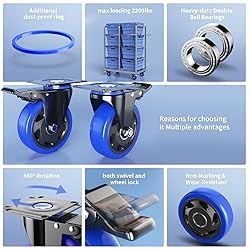 4 Inch Caster Wheels with Brake, Heavy Duty Casters