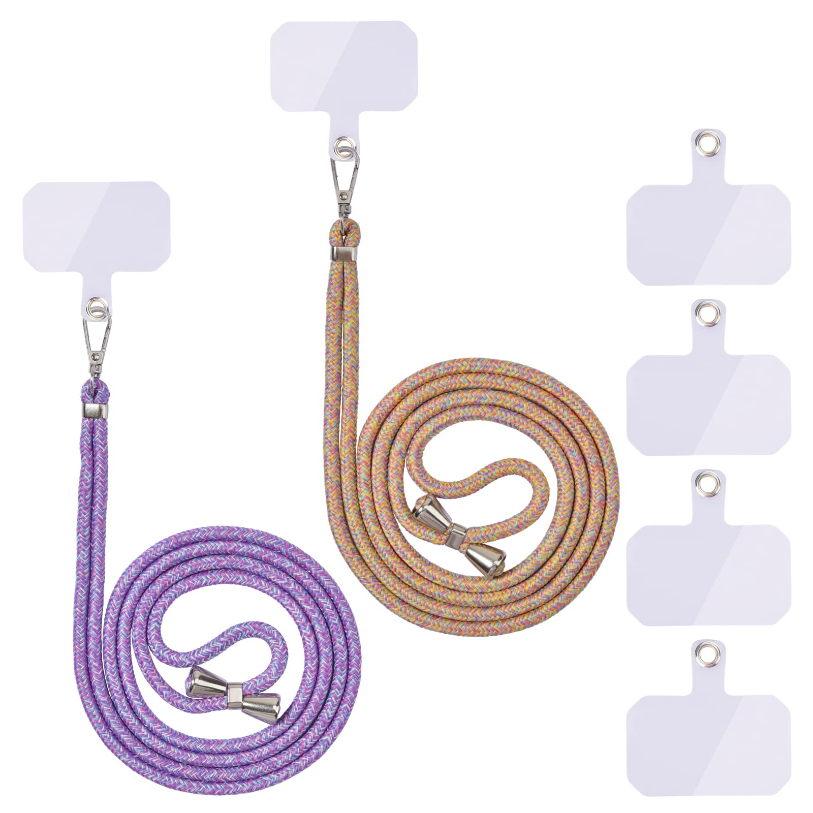 Universal mobile phone chain, mobile phone lanyard, universal mobile phone hanging around the neck with pad, mobile phone lanyard, adjustable and removable. 2 ropes (purple rainbow, yellow rainbow)