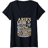 Womens Aries Lady Shirt Astrology Zodiac Sign Aries Woman Girl V-Neck T-Shirt