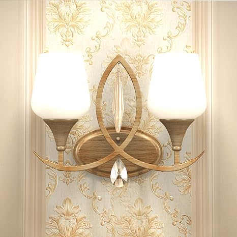 Tangkula 2 Light Wall Sconce Home Bathroom Bedroom Vanity Lamp Wall Mounted Lighting Fixtures Glass Shade Wall Lamp Ul E26