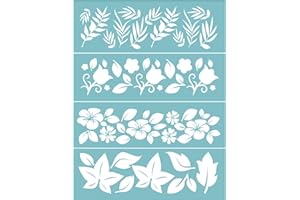 OLYCRAFT 11x8.6 Inch Self-Adhesive Silk Screen Printing Stencil Reusable Pattern Stencils Flower & Leaf for Painting on Wood Fabric T-Shirt Wall and Home Decorations