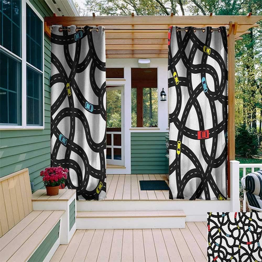 leinuoyi Cars, Outdoor Curtain Extra Wide, Intertwining Roads with Cars