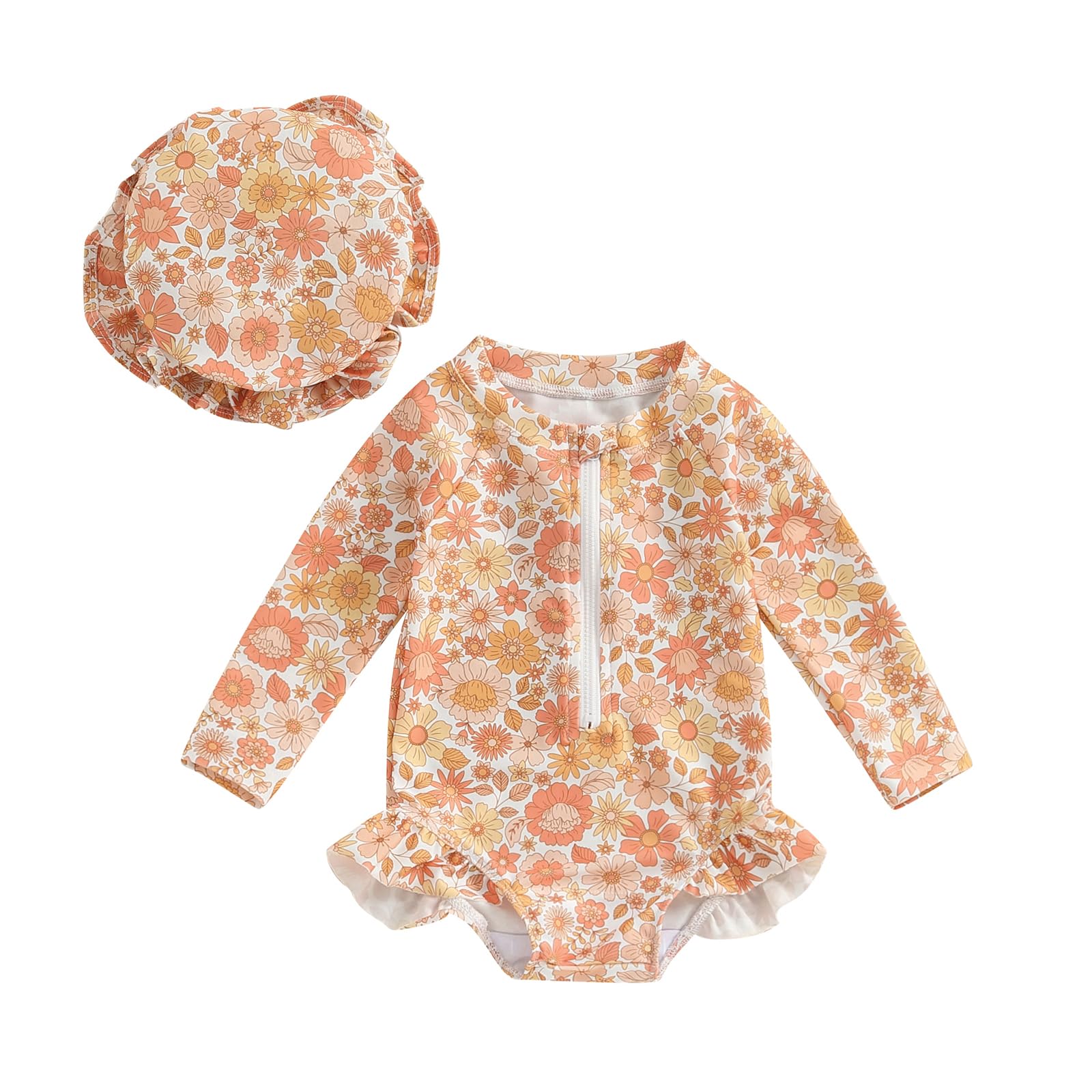 Baby Girl Rash Guard Swimsuit Floral One Piece Bathing Suit Infant ...