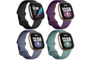 DaQin 4 Pack Sport Bands Compatible with Fitbit Versa 3/Versa 4 Bands/Fitbit Sense Bands, Soft Durable TPU Waterproof Wristband Replacement Straps for Fitbit Sense 2/Versa 3 Smartwatch for Women Men