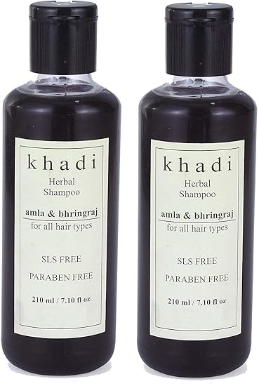 Khadi Herbal Amla and Bhringraj Shampoo SLS & Paraben Free, 210ml (for Hair Growth) (Pack of 2)