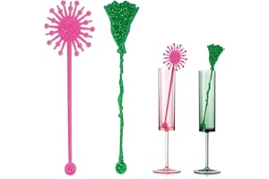 CUDDLEJUNK 20 Pack Pink and Green Party Decrations, Princess and Witch Party Accessories, Green Witch Broomstick and Glitter Pink Princess Wand Cocktail Stir Sticks for Themed Parties (Drink Stirrers)