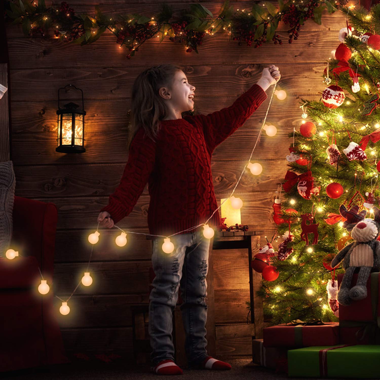 owlguart Globe String Lights Fairy Decorative Light for Outdoor, Indoor, Home,Wedding,Christmas Tree, Party (Warm White, Battery-Powered, USB-Powered,50 LED 16 Ft)