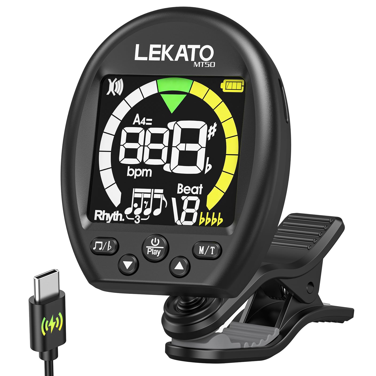 3 in 1 Stimmgerät Gitarre, Metronom-Tongenerator,LEKATO Wiederaufladbares chromatisches tuner mit Farbdisplay und Metronom, Clip-On Tuner für Gitarre, Bass, Ukulele, Violine und andere Instrumente