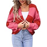 OYOANGLE Women's Color Block Long Sleeve Open Front Cardigan Sweater Soft Knit Fall Outerwear