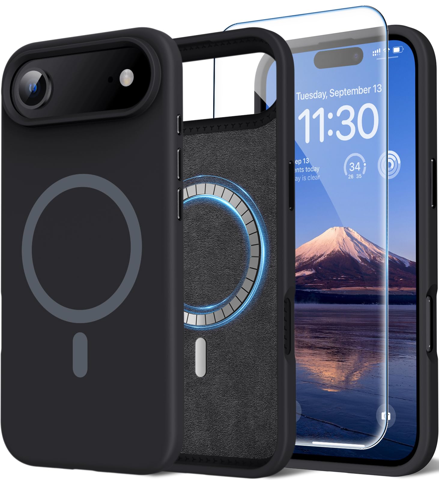 Photo 1 of toaksi Magnetic for iPhone Air Case [Compatible with MagSafe] [Soft Anti-Scratch Microfiber Lining],Premium Silicone with Screen Protector,Shockproof Protective iPhone 17 Air Phone Case,Black