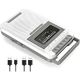 Gracioso Cassette Tape Converter to MP3 via U Disk/SD Card or PC Record to Cassettes/USB/SD Card via Mic,Cassette to Digital Tape Player with Headphone Jack,Retractable Handle (White)