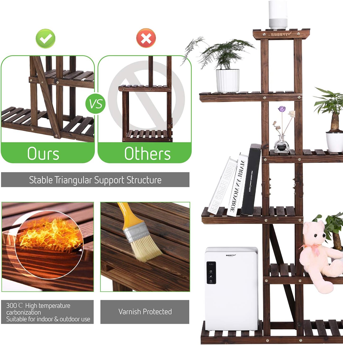 VIVOSUN Wood Plant Stand High Low Shelves Flower Rack Display for Indoor Outdoor(with a Pair of VIVOSUN Glove) : Garden & Outdoor