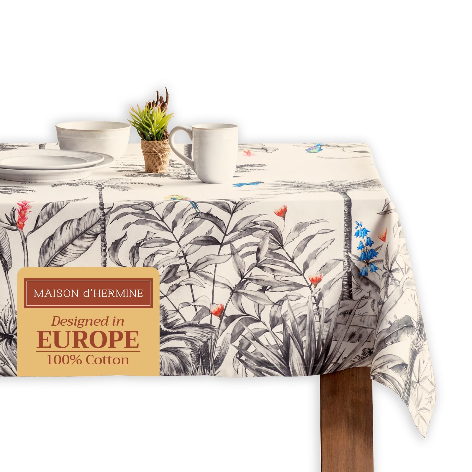 Maison d' Hermine Table Cloth Rectangle Table 100% Cotton 230 cm x 140 cm Tablecloth Reusable Everyday Use for Christmas Decorations Dining Farmhouse Home Party Festive (Amazonia)