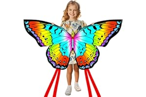 YFAFENGS Butterfly Kites for Kids & Adults, Easy to Fly Kite with Long Tail, Kites for Kids Ages 4-8, Includes Kite String and Bag, Beach and Park Kite for Family Outdoor Games and Activities