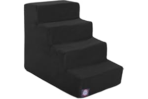 Majestic Pet 4 Step Portable Dog Stairs for Small Dogs to get on Bed Supports 25 lbs or Less – Dog Steps for High Bed with Machine Washable Cover – Pet Stairs for Cats Suede Black