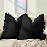 ZWJD Pillow Covers 20x20 Set of 2 Black Throw Pillow Covers with Fringe Chic Cotton Decorative Pillows Square Cushion Covers for Sofa Couch Bed Living Room Farmhouse Boho Decor