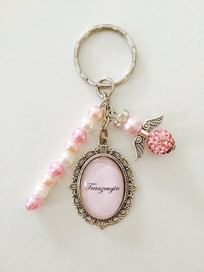Handgemachter Cabochon Schlüsselanhänger Trauzeugin/Brautjungfer für Ihre Hochzeit,mit Schutzengel und Perlen (Trauzeugin ros
