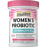 Vitalibre Women's Probiotic Plus, Akkermansia, 140 Billion CFU, 19 Strains with AKK, Vitamin B6, B9, B12, Biotin, Cranberry, D-Mannose, Gut, Vagina Health, 60 Vegetarian Caps