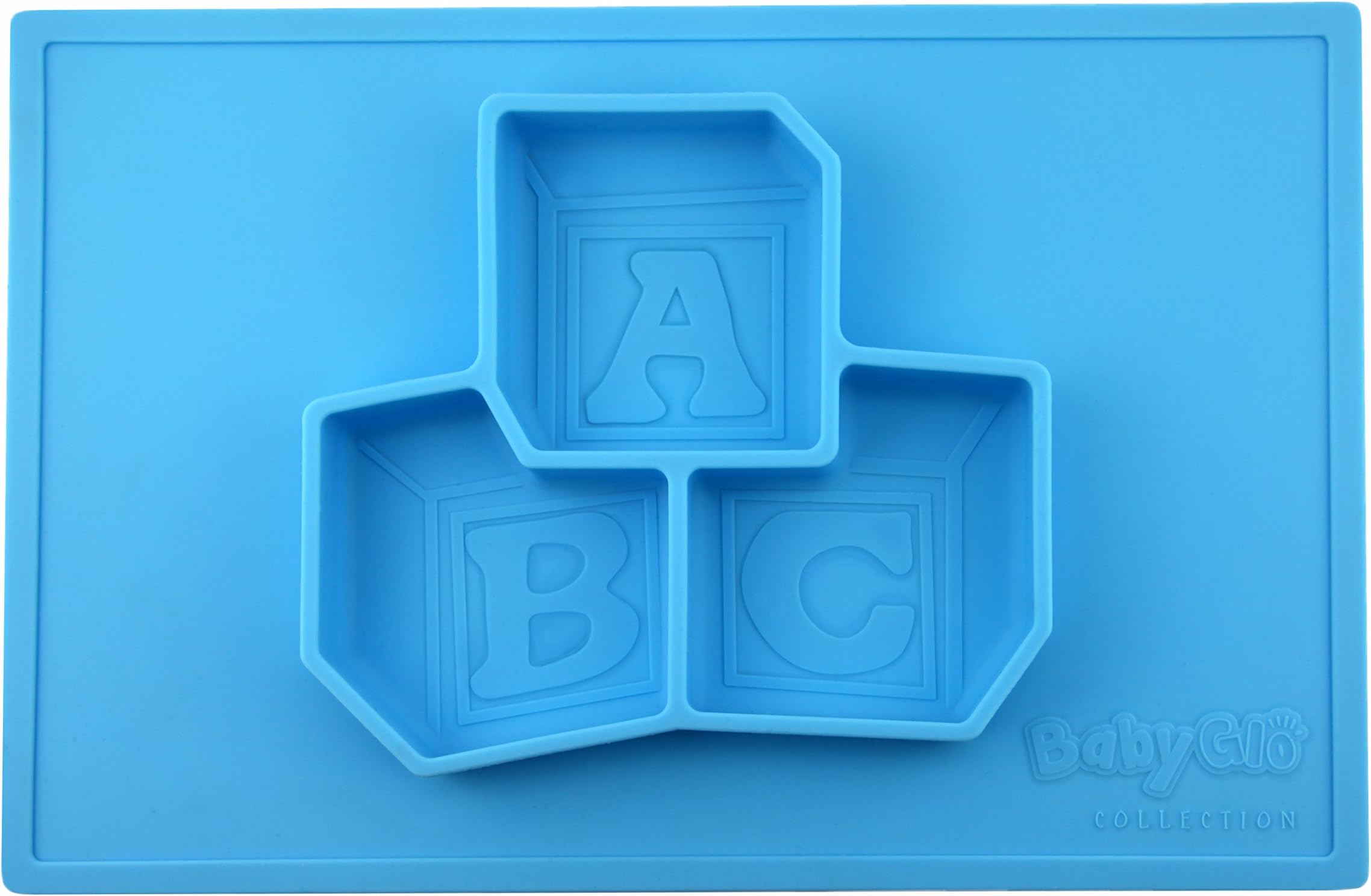 SUPER SALE - BabyGlo ABC Blocks Silicone Placemat for Children, Kids, Toddlers, Babies - BPA Free Food Grade Silicone Plate Set with Improved Non-Slip Suction – Portable Travel Bowl (Baby Blue)