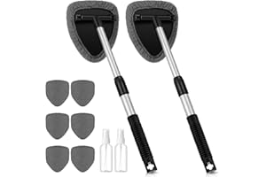 Baderke 10 Pcs Windshield Cleaner Tool Car Window Cleaning Supplies with Extendable Handle Include 6 Washable Microfiber Bonnets 2 Empty 60ml Spray Bottle Glass Wiper Kit (Gray)