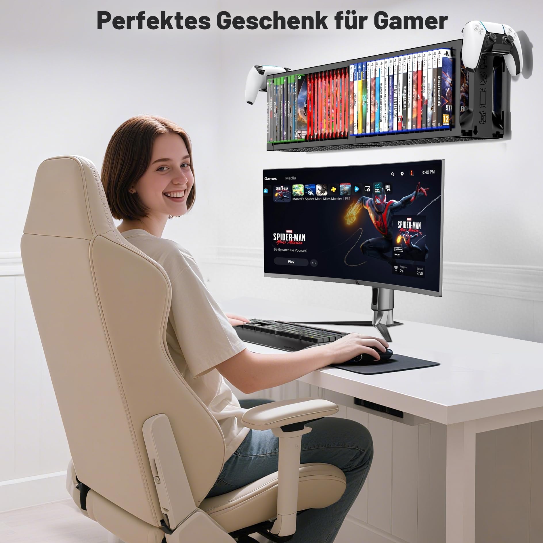 Kytok Spiele Aufbewahrung Game Storage Tower mit Controller Ständer, Spiele Organizer Wandhalterung für Nintendo Switch 2/ PS5/ PS4/ Xbox, Gaming Shelf für 20 Spiel Discs, Gaming Zubehör 2 T 6