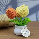 MSEHKM Encouragement Crochet Flowers with Positive Wooden Affirmations Handmade Artifical Flower Decor Ideal for Birthday/Christmas/Thank You Present (Orange Tulip, You are Appreciated)