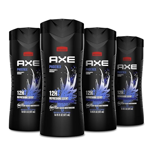 AXE BODY WASH PHOENIX 4 COUNT 12H REFRESHING SCENT CRUSHED MINT & ROSEMARY MEN’S BODY WASH WITH 100% PLANT-BASED MOISTURIZERS 16 OZ