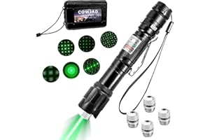 Cowjag Green Laser Pointer Flashlight, High Power, Long Range, Rechargeable, Waterproof, Single Push On/Off, with Carrying Case