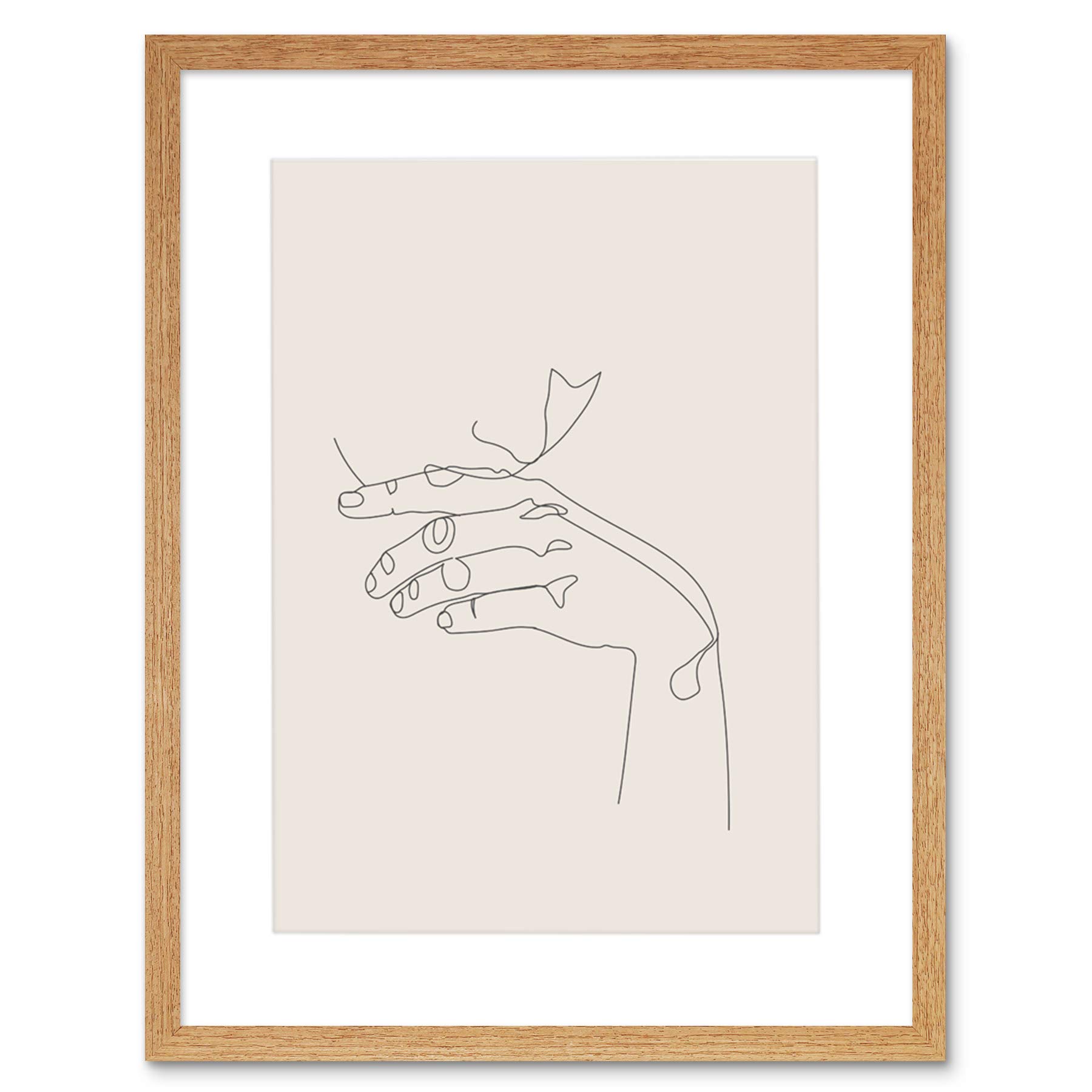 Wee Blue Coo Line Drawing Hand Thinking Minimalist Artwork Framed Wall Art Print 12X16 Inch