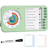 2-in-1 Visual Timer ADHD with Planning Board, to-Do List &amp; Checklist | 60 Minute Visual Countdown Timer, Visual Schedule Planner &amp; Chore Chart for Kids, Classroom, Home, Homeschool (Green)