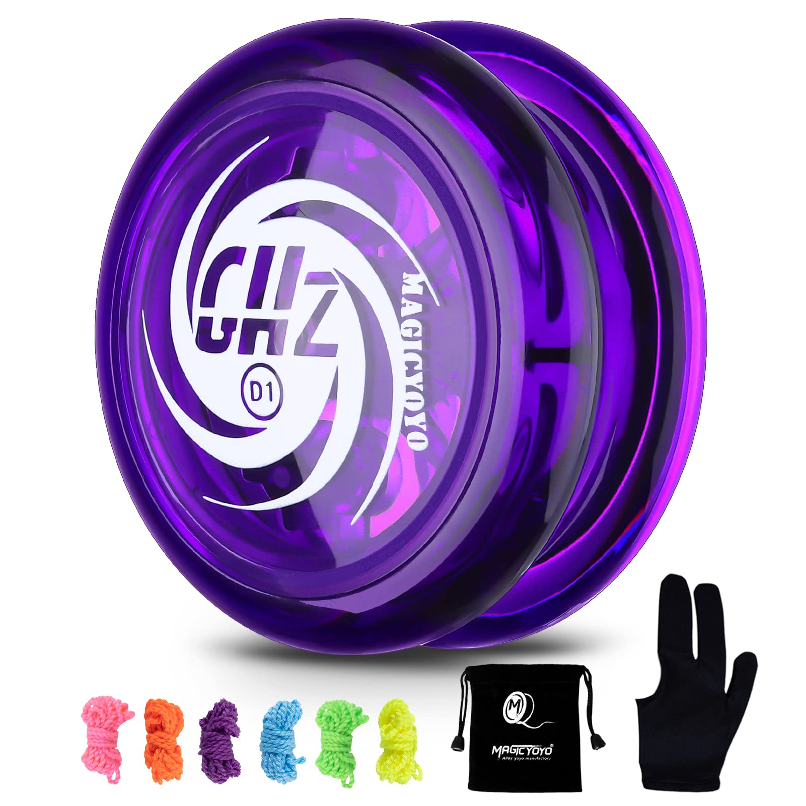 MAGICYOYO Responsive Yoyo D1, Professional 2A Looping Yoyo for Kids Beginner, Durable Crystal Plastic Yo Yo with 6 Yo-yo Replacement Strings + YoYo Glove + Yo Yo Storage Bag (Crystal Purple)