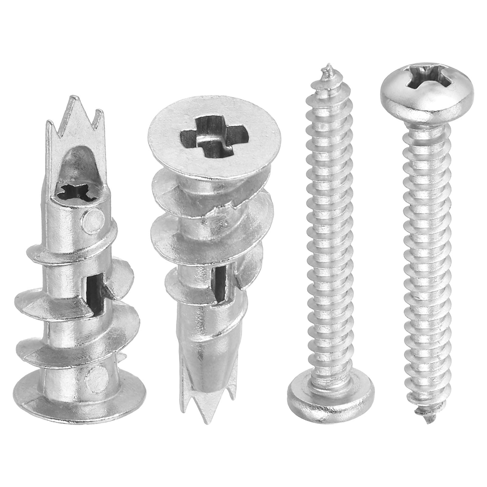 DTGN 1/2"x1-1/4" Self-Drilling Drywall Anchors with Screws Kit - 100 Set - Good for Concrete Tile Cement - Zinc Alloy Hollow Wall Anchors Kit with 35mm Screws