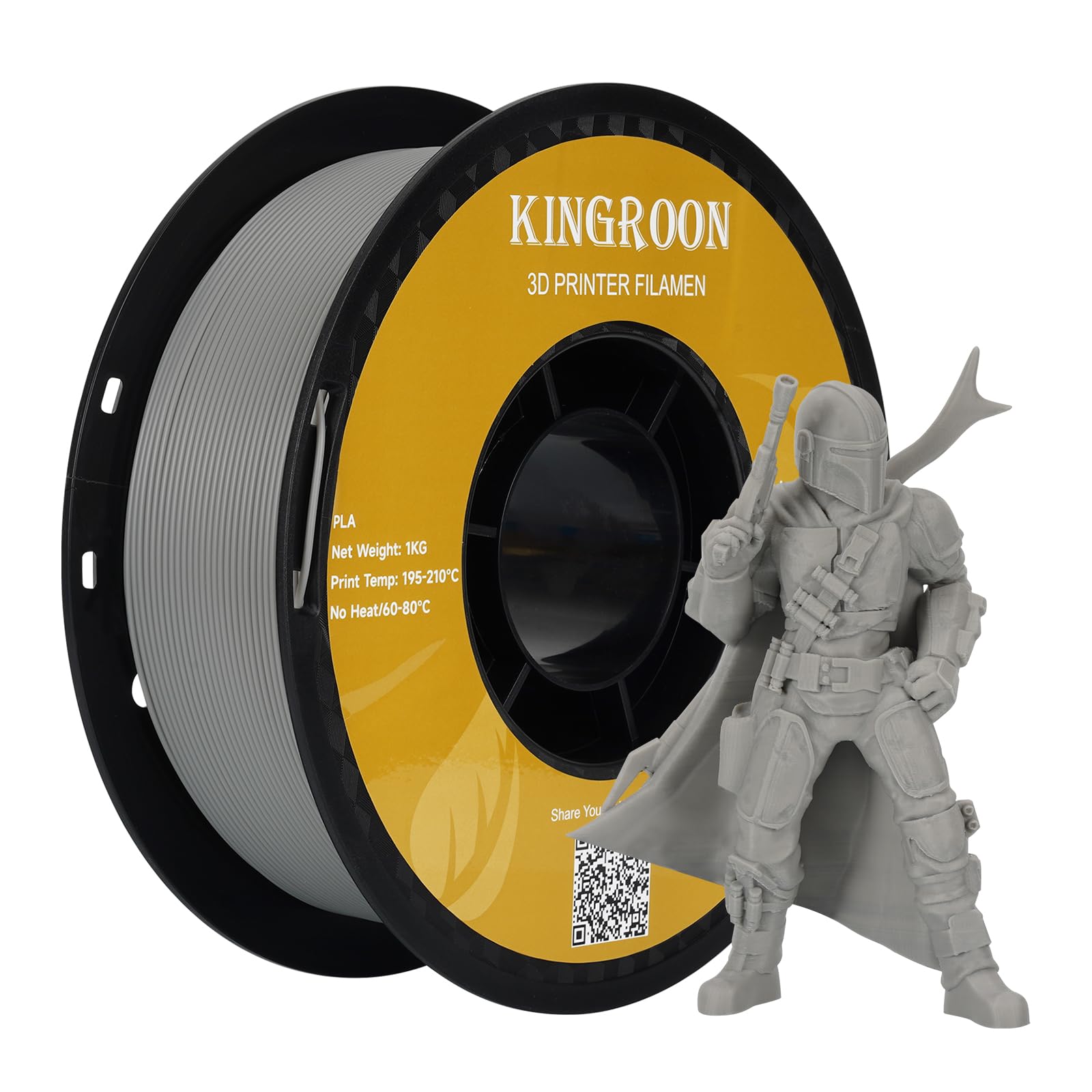 Kingroon PLA Filament 1.75mm for 3D Printer, Filament 3D Printing Materials, 1KG 3D Filament Dimensional Accuracy +/- 0.03 mm,3D Printer Filament PLA with Spool Wound Neatly, Grey
