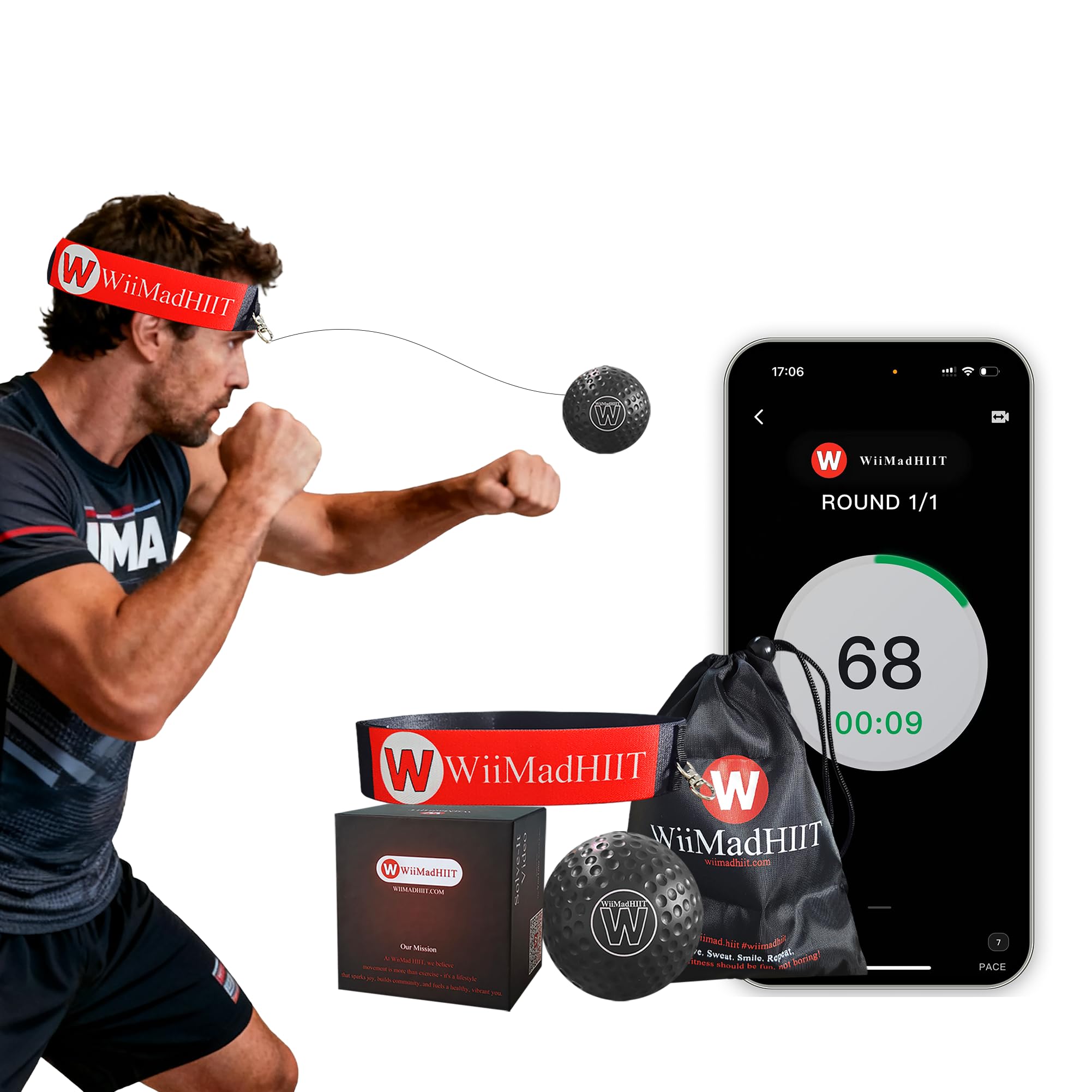 Photo 1 of ***MAJOR DAMAGE*** WiiMad Boxing Reflex Ball with Punch Counter App, Punching Ball with Headband, Workout Toy for Kids Teen Adults, Hand Eye Coordination Training | Boxing Equipment, Home Fun Punch Game