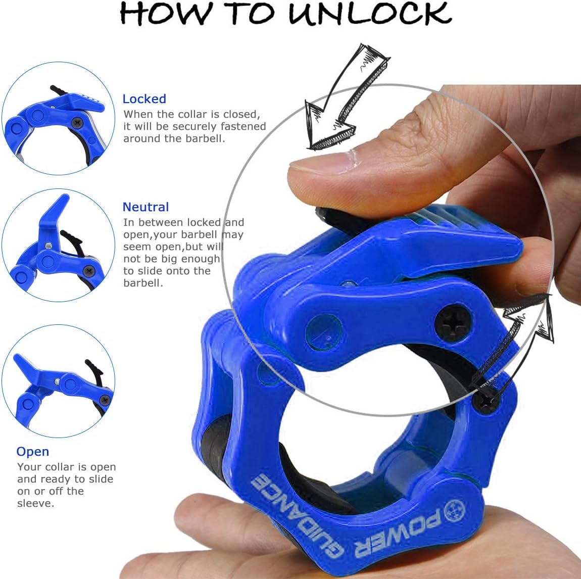 POWER GUIDANCE Weightlifting 50mm 2 inch Barbell Clamp Collar, Quick Release Pair of Locking 2" Olympic Bar - Image 4