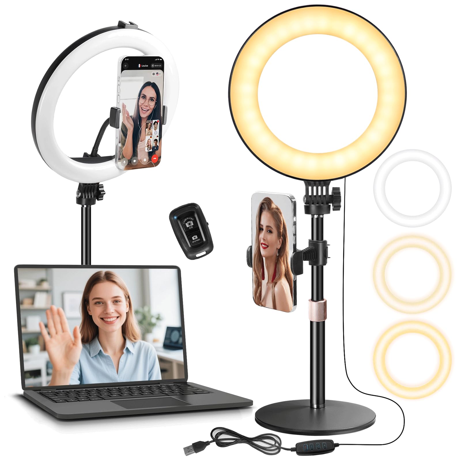 Photo 1 of *INCOMPLETE, MISSING BASE** MACTREM 10“ Desk Ring Light with Stand, Desktop LED Circle Halo Light with Phone Holder for Computer Zoom Meeting, Laptop Light for Conference Video Calls, Live Streaming, Podcast, Selfie, Makeup